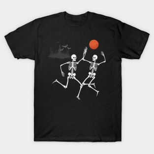 Skeletons Playing Basketball Halloween Night T-Shirt